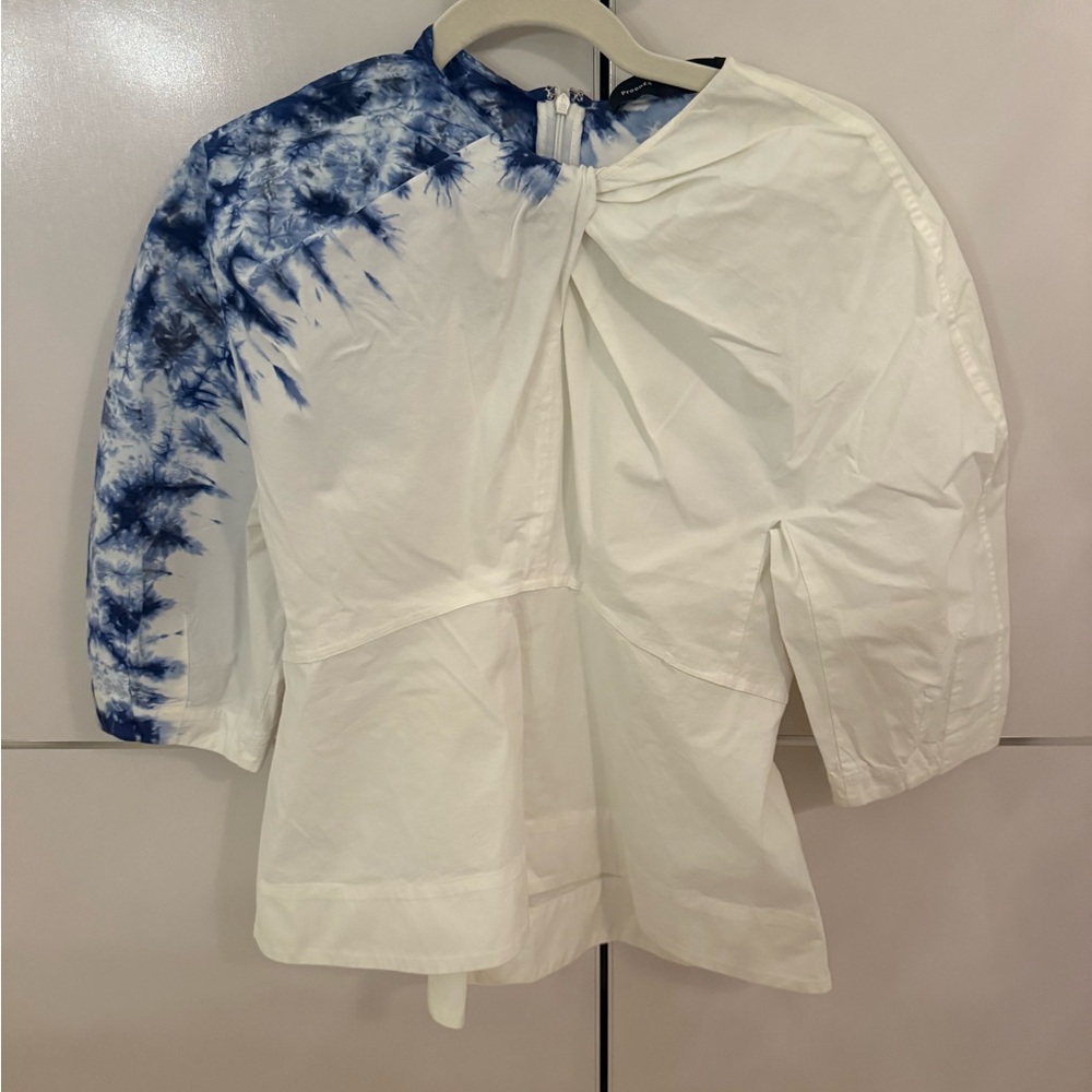 White and Blue Tie-Dye Blouse